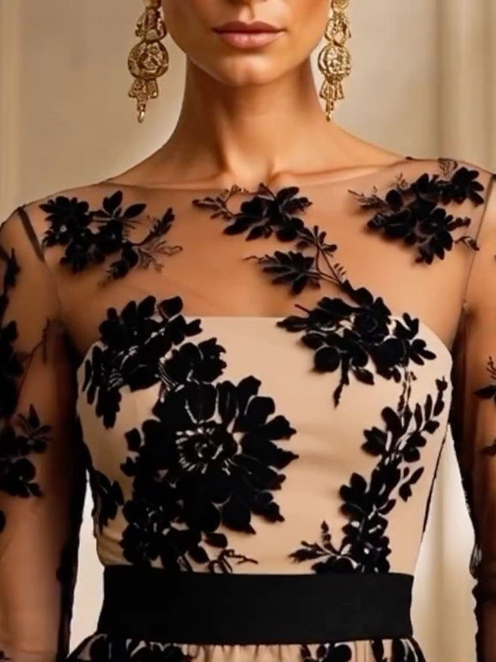 Adeline™ | Floral Lace Midi Evening Dress