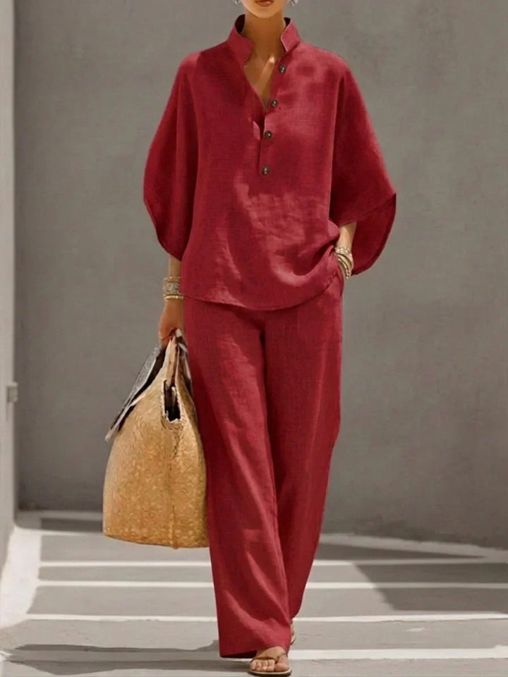 Sophie Linen-Look Batwing Sleeve Wide Leg Pant Set