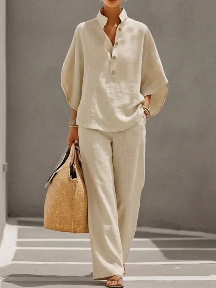 Sophie Linen-Look Batwing Sleeve Wide Leg Pant Set