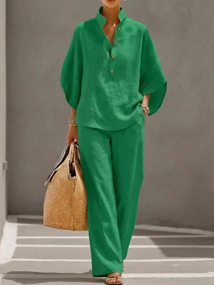 Sophie Linen-Look Batwing Sleeve Wide Leg Pant Set