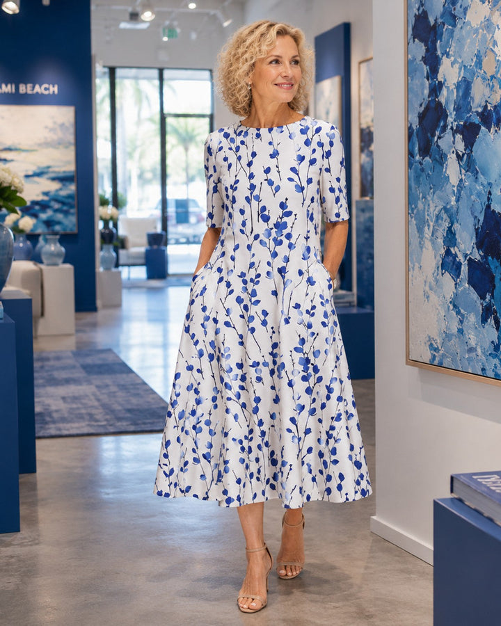 Marguerite Floral Midi Dress with Pockets