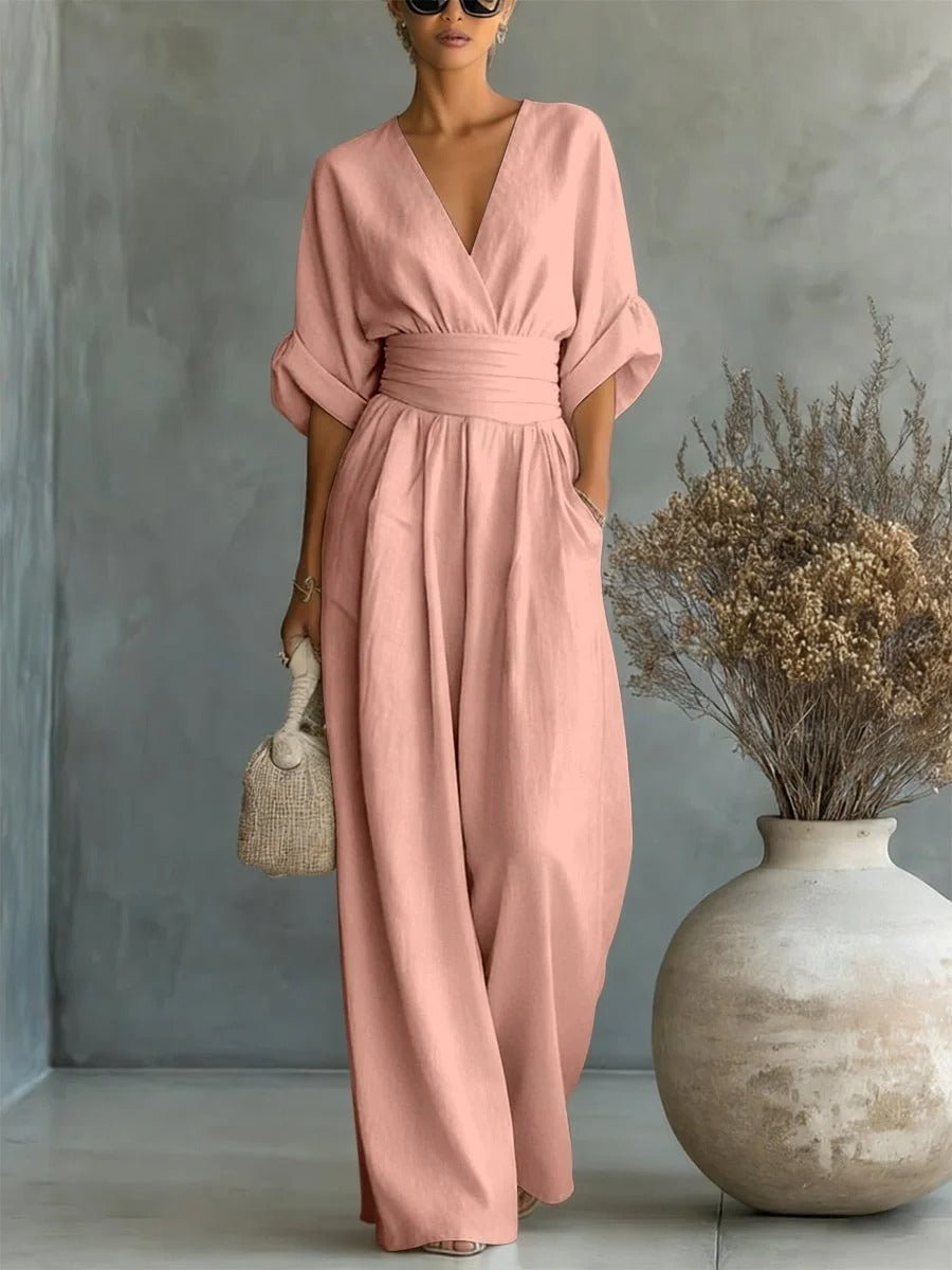 Capella V-Neck High Waist Wide Leg Jumpsuit