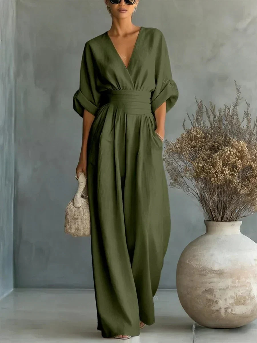 Capella V-Neck High Waist Wide Leg Jumpsuit