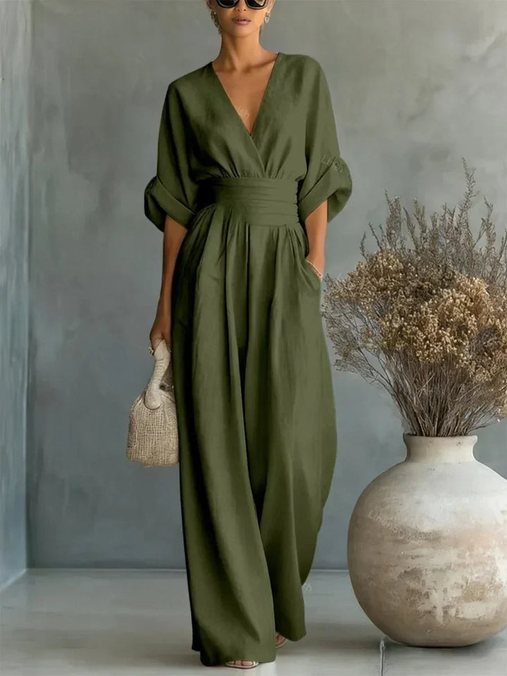 Capella V-Neck High Waist Wide Leg Jumpsuit