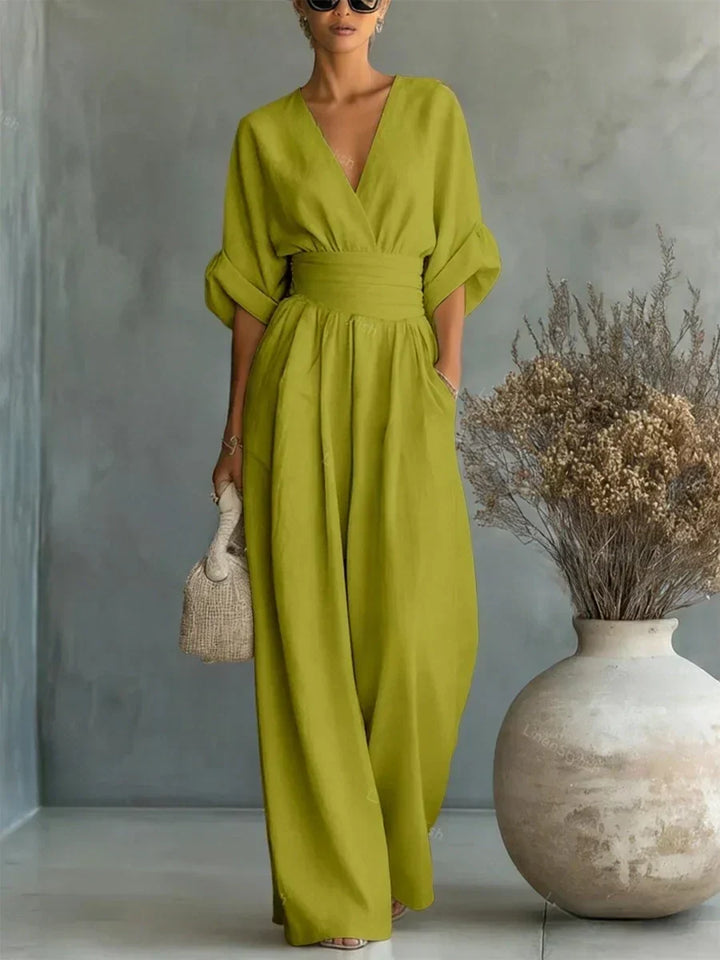 Capella V-Neck High Waist Wide Leg Jumpsuit